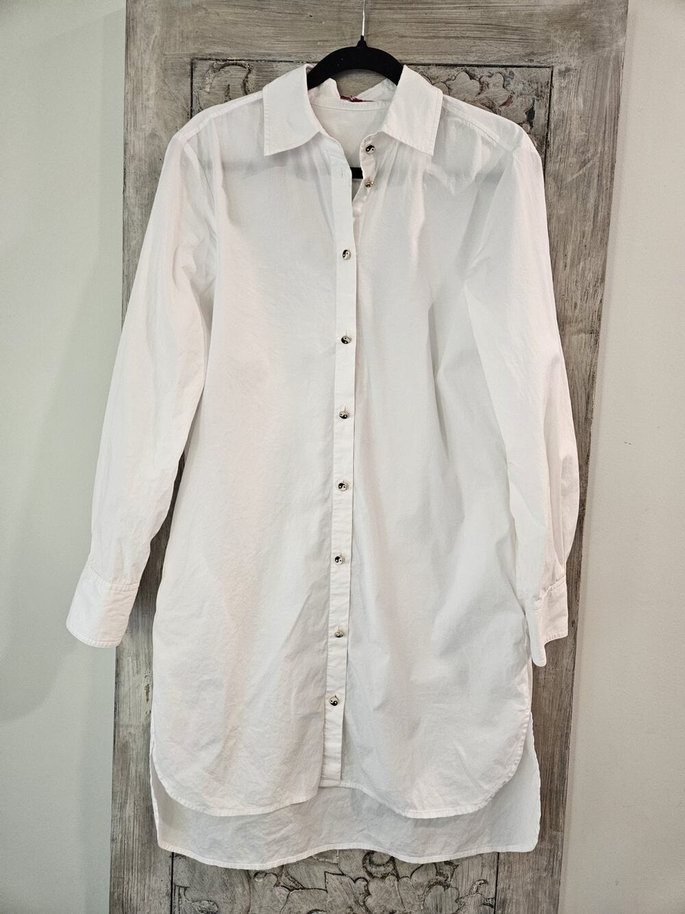 STAUD BUTTON Ying Yang Button-down Dress WHITE S STYLE 90-7227 MSRP $245 NWOT